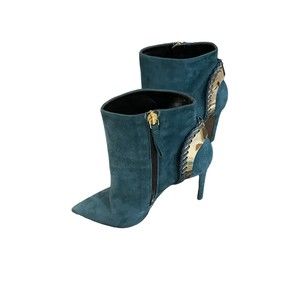 Daniele Michetti Bootie Side Zip Blue/Teal Gold Metal Details Sz39 Made In Italy